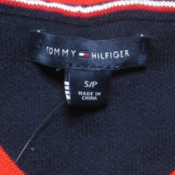 NWT TOMMY HILFIGER womens RED white BLUE sweater NAVY v-neck SIZE S/P - Picture 2 of 8